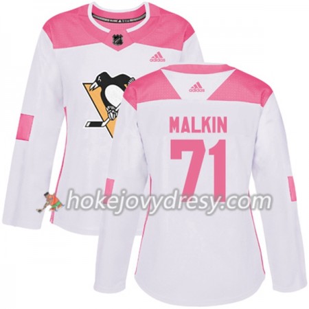 Dámské Hokejový Dres Pittsburgh Penguins Evgeni Malkin 71 Bílá 2017-2018 Adidas Růžová Fashion Authentic